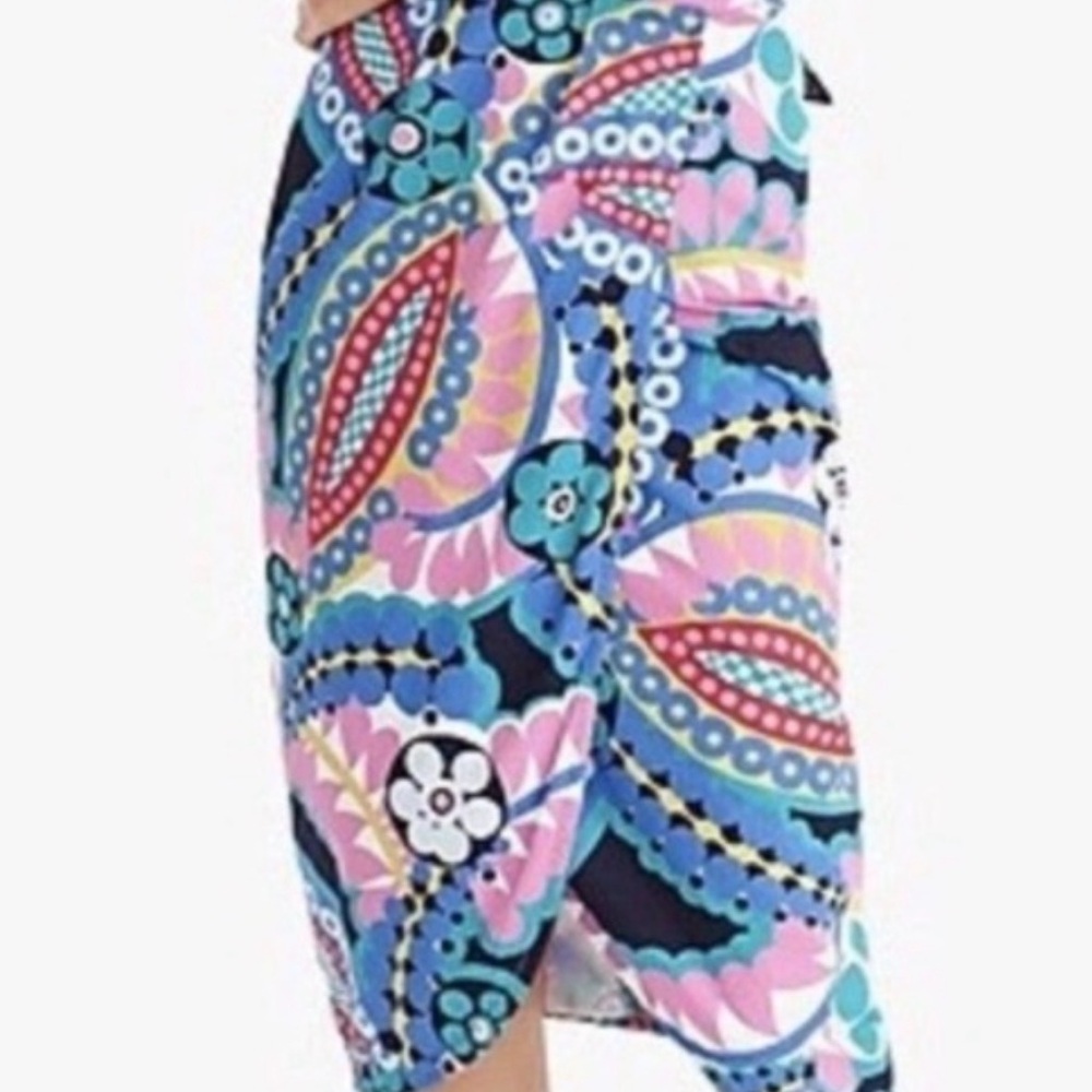 J. Crew Multicolor Floral Geo Tie-Waist Midi Skirt
